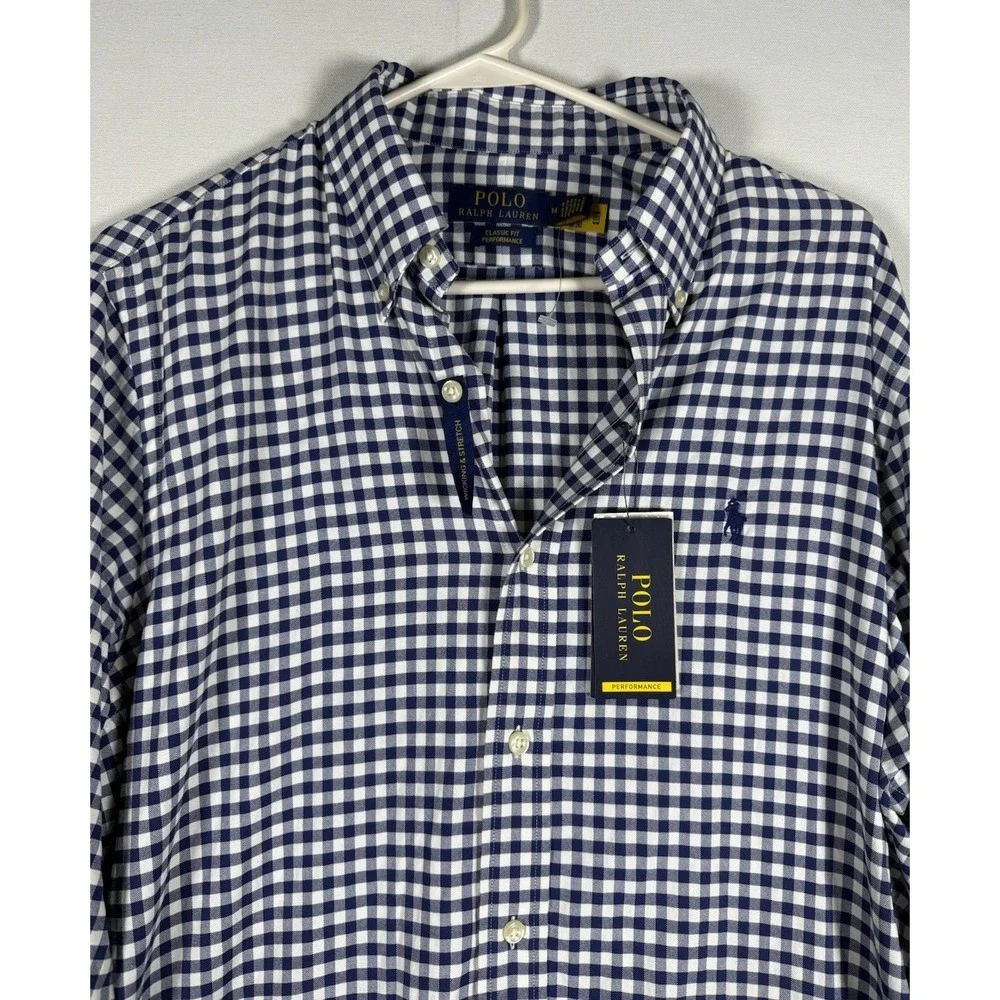 NWT Polo Ralph Lauren Shirt Mens Medium Classic Fit Performance Blue Check $138